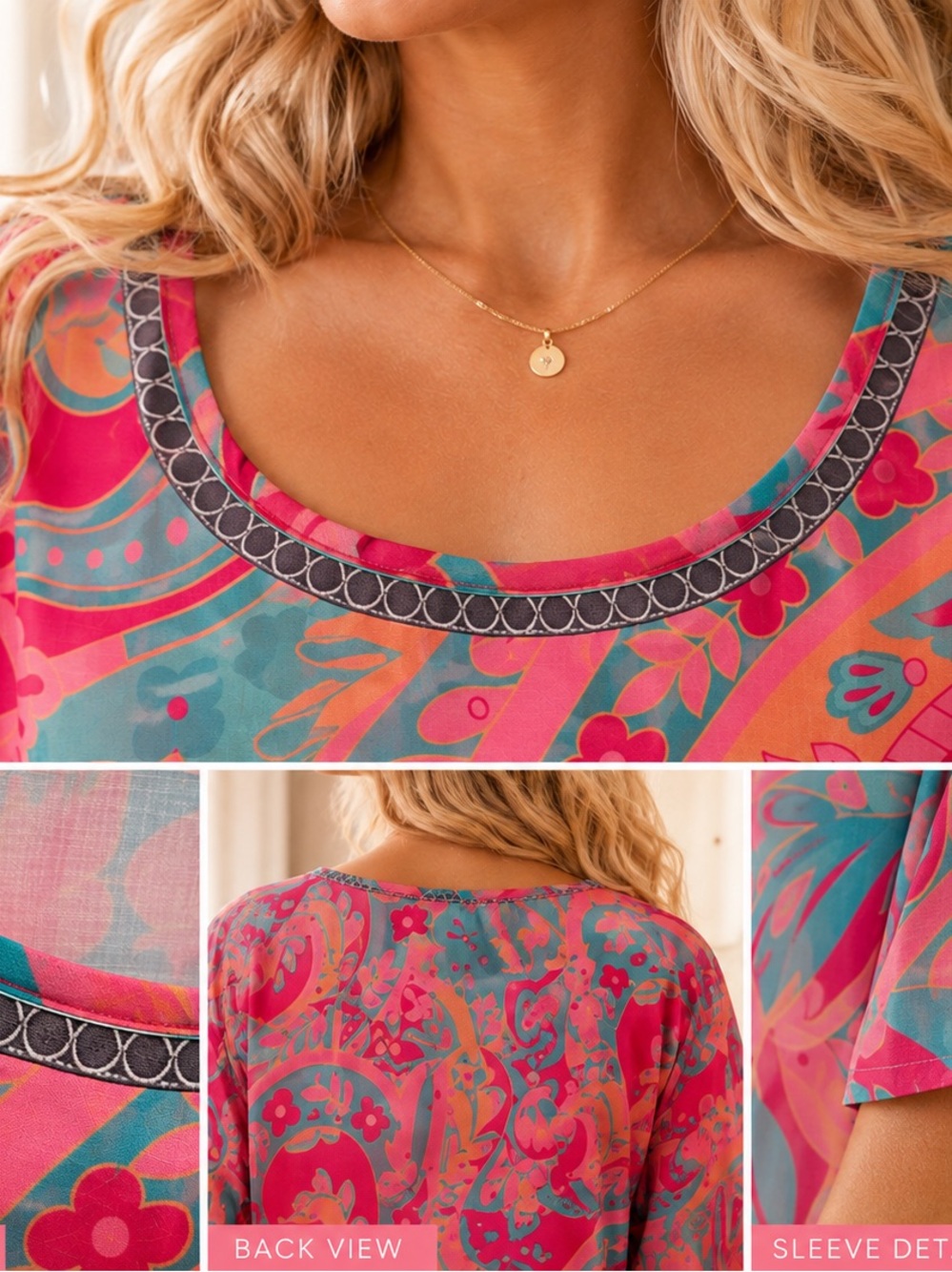 Pink Floral Paisley Scoop Neck Top - Picture 3 of 4